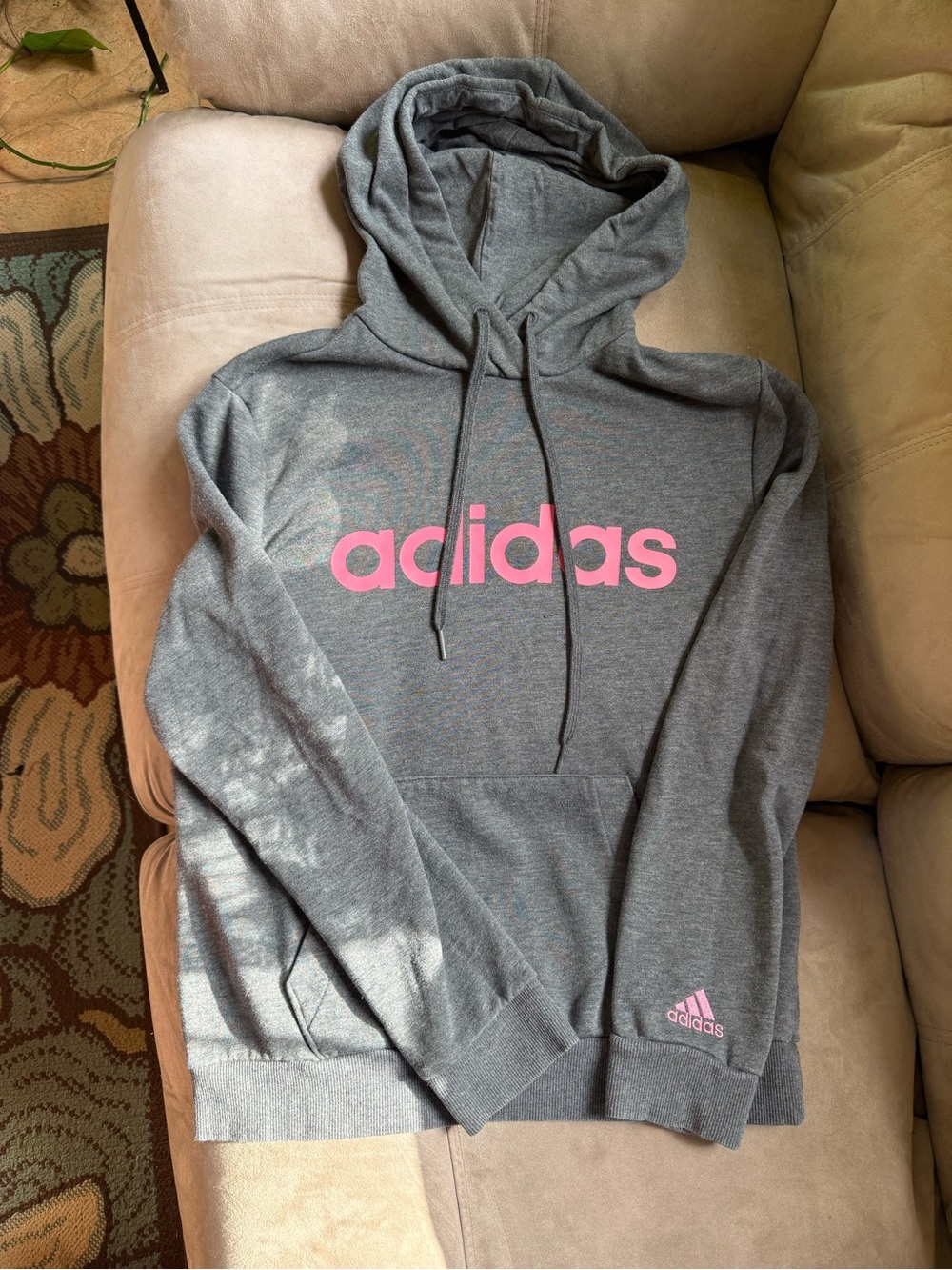 Adidas Grey Hoodie with Pink Logo Details